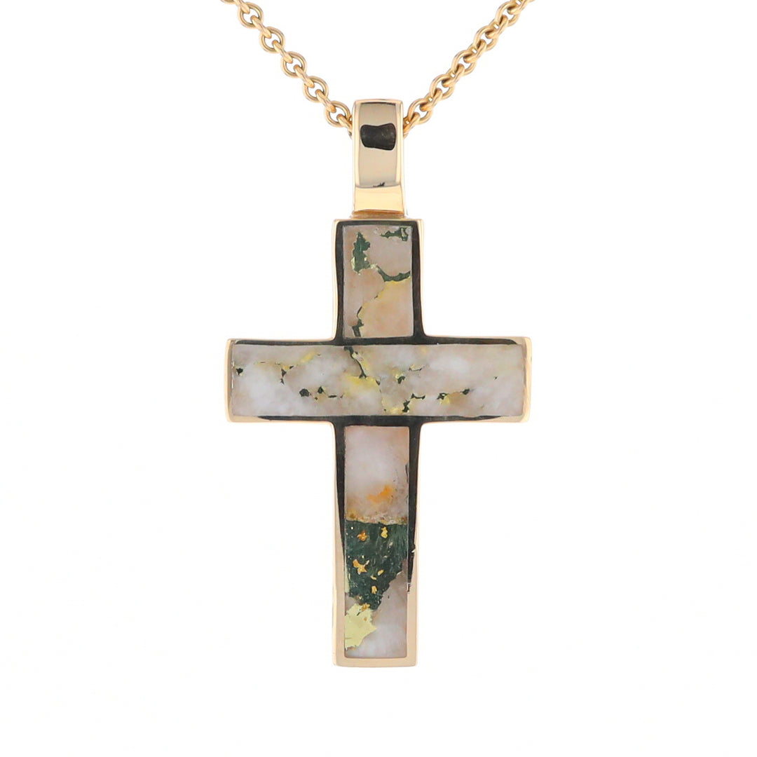 Gold Quartz Pendant Cross Design 3 Section Inlaid Pendant