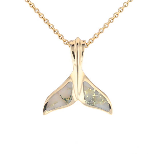 Whale Tail Necklaces Gold Quartz Double Sided Inlaid Sea Life Pendant