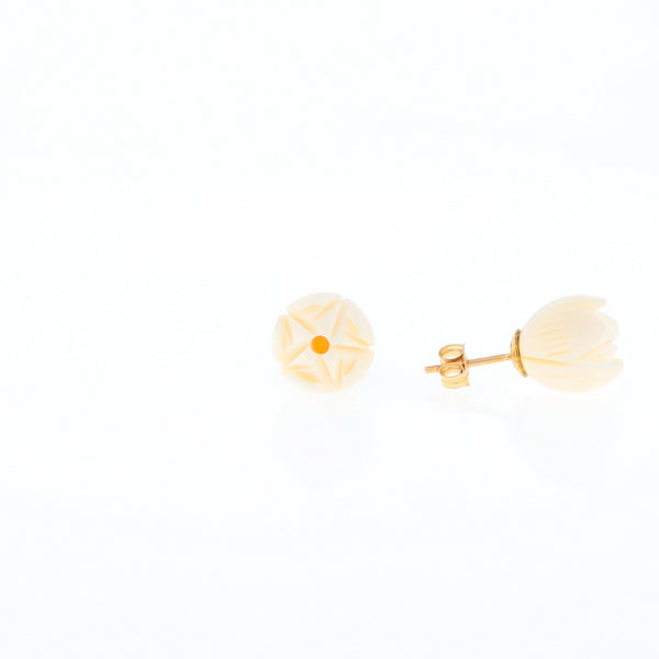 Carved Ivory Flower Stud Earrings