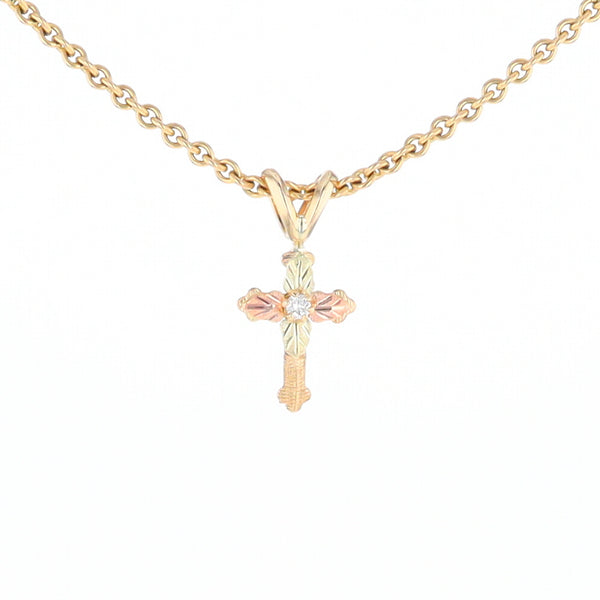 Black Hills Gold Diamond Cross Pendant