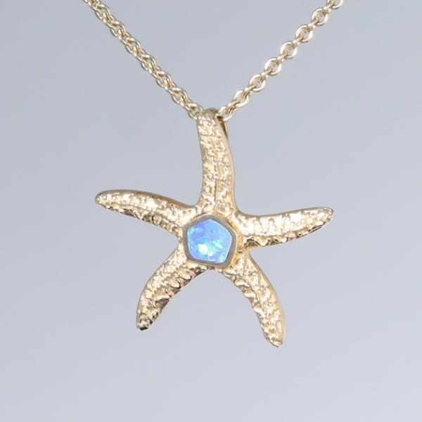 Opal Pendant Inlaid Realistic Star Fish Sea Life Design