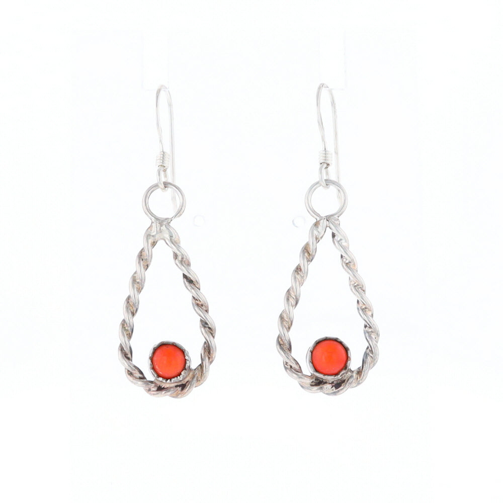 Native American Tear Drop Twist Coral Earrings