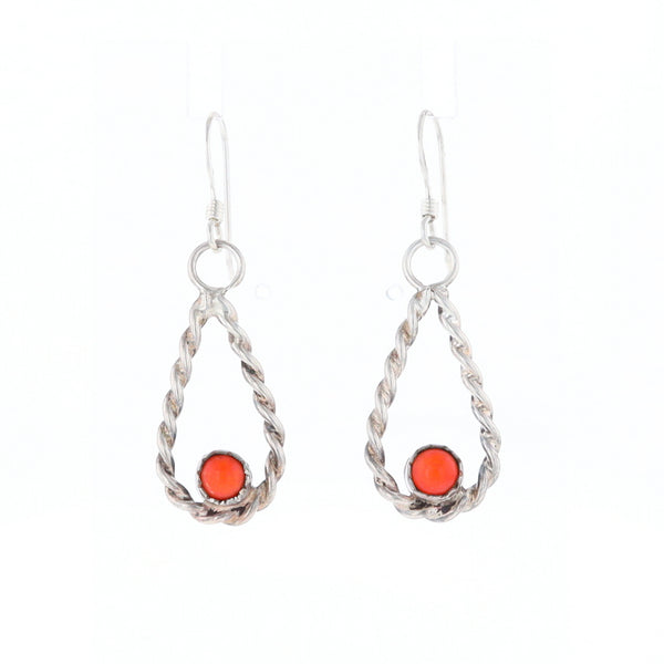 Native American Tear Drop Twist Coral Earrings