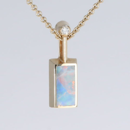Opal Pendant Rectangle Inlaid Design with .04ctw Round Diamond