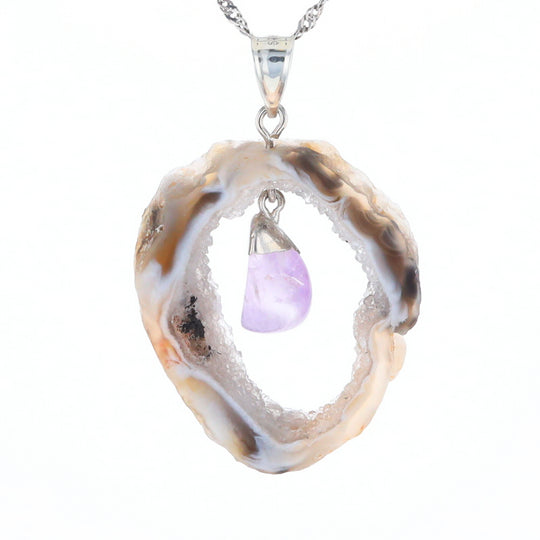 Druzy Quartz With Dangling Amethyst Pendant