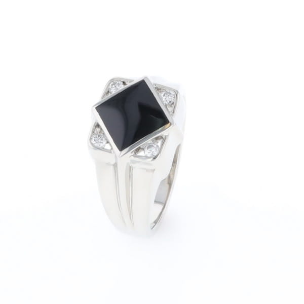 Natural onyx ring diamond shape inlaid design with .16ctw round diamonds