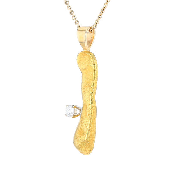 20K Natural Nugget Pendant with Diamond Accent