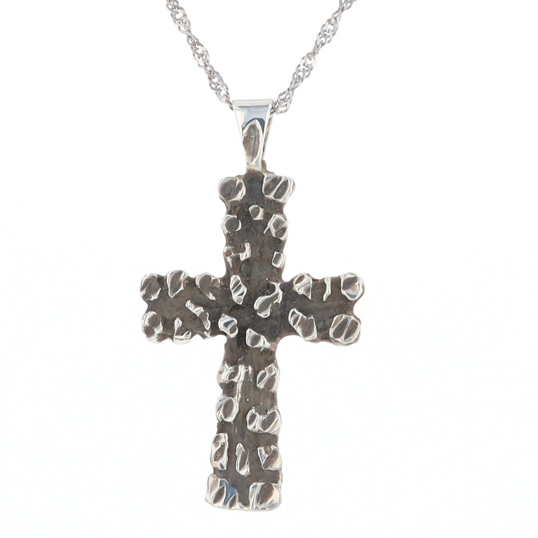 Sterling Silver Nugget Pattered Cross Pendant