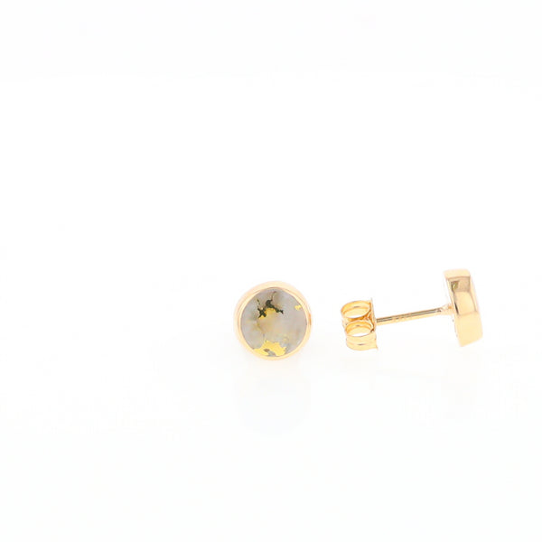 Gold Quartz Earrings Round Inlaid Studs