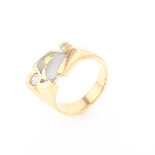 Gold Quartz Ring Geometric Shape Inlaid with 0.30ctw Round Diamonds