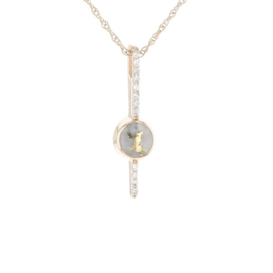 Diamond Bar Gold Quartz Round Inlaid Pendant G2