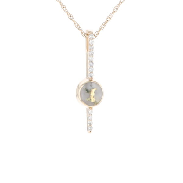 Diamond Bar Gold Quartz Round Inlaid Pendant G2