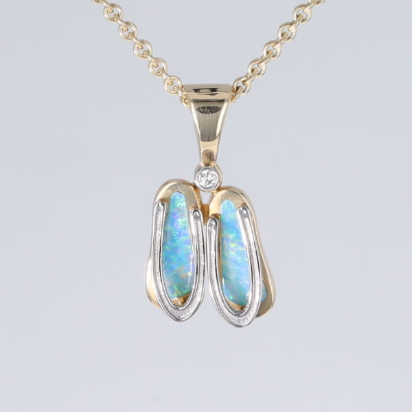 Opal Pendant Sandals Double Inlaid Design with .02ct Round Diamond