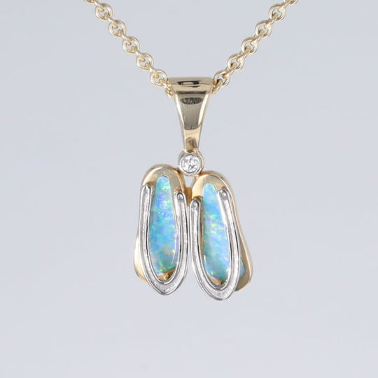 Opal Pendant Sandals Double Inlaid Design with .02ct Round Diamond