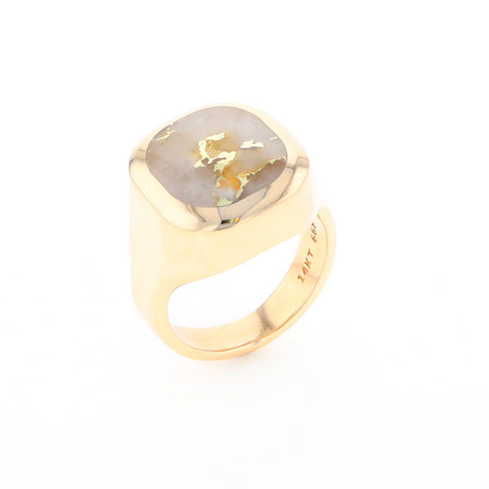 Gold Quartz Ring, Rectangle Inlaid Center