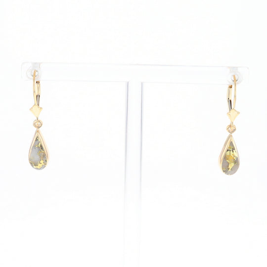 Gold Quartz Earrings Tear Drop Inlaid Lever Backs