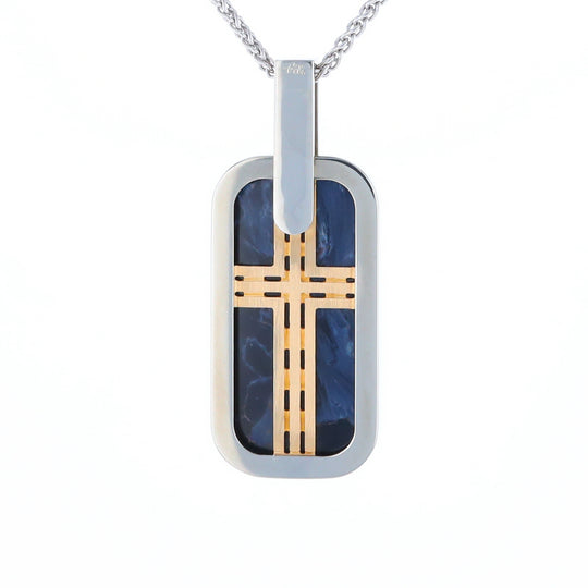 Natural pietersite inlaid dog tag cross pendant