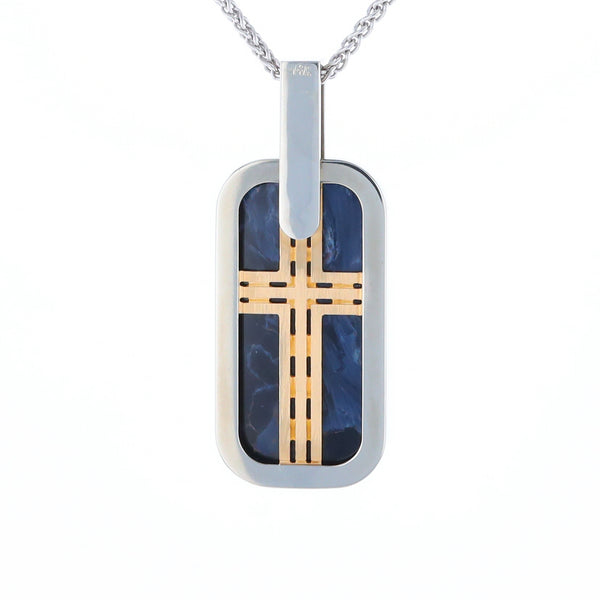 Natural pietersite inlaid dog tag cross pendant