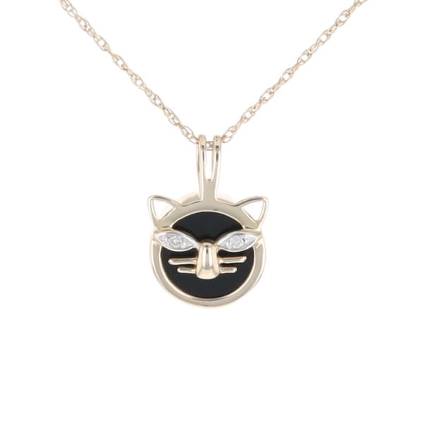 Onyx Cat Pendant with Diamond Eyes