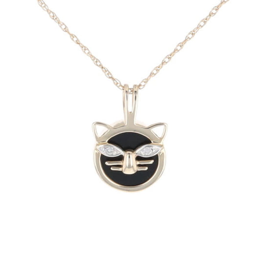 Onyx Cat Pendant with Diamond Eyes