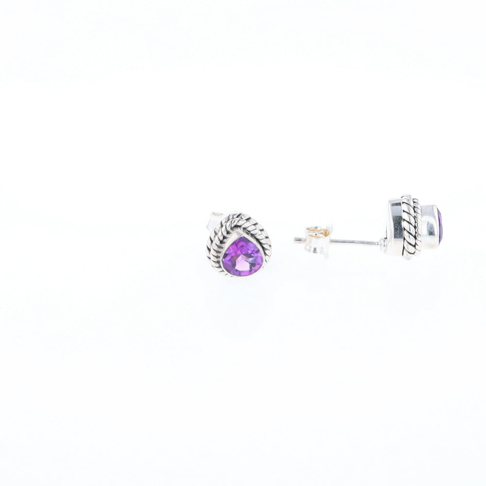 Native Amethyst Pear Stud Earrings