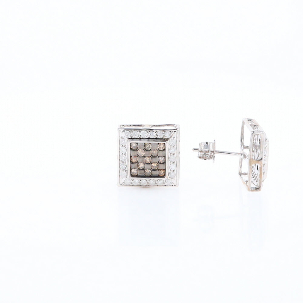 Square White & Chocolate Diamond Earrings