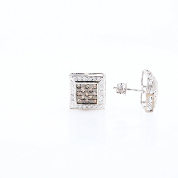 Square White & Chocolate Diamond Earrings