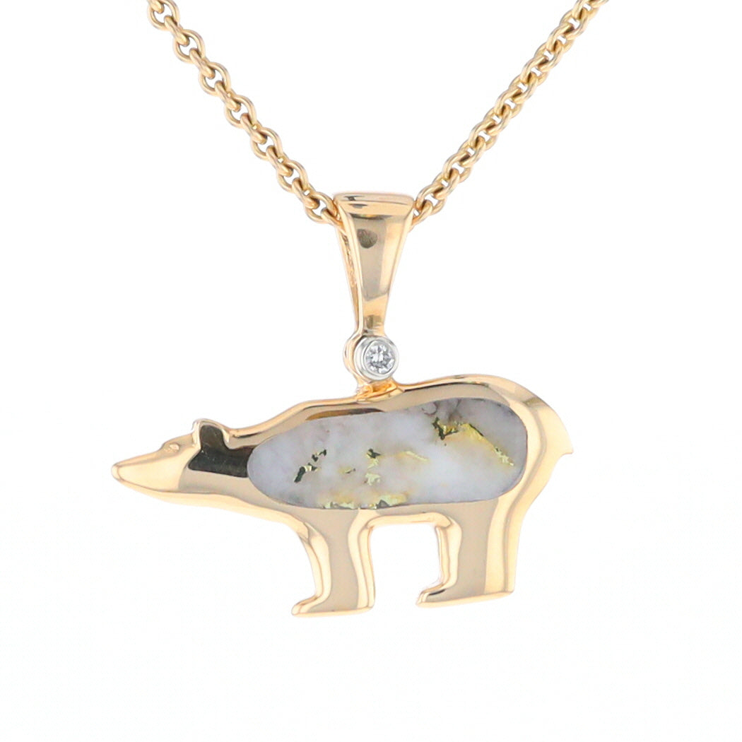 Gold Quartz Inlaid Polar Bear Pendant