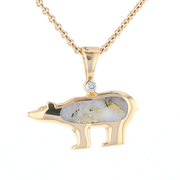 Gold Quartz Inlaid Polar Bear Pendant