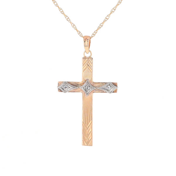 Vintage Incised Diamond Cross Pendant