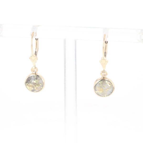 Gold Quartz Earrings Round Inlaid Design Lever Backs