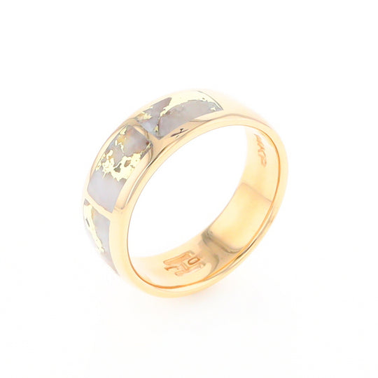 Gold Quartz Ring 3 Section Rectangle Inlaid Band