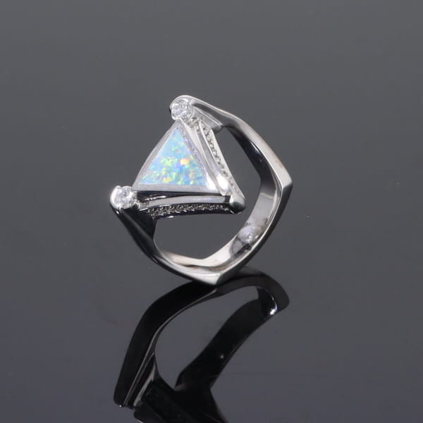 Opal Rings Triangle Inlaid Design with .31ctw Round Diamonds