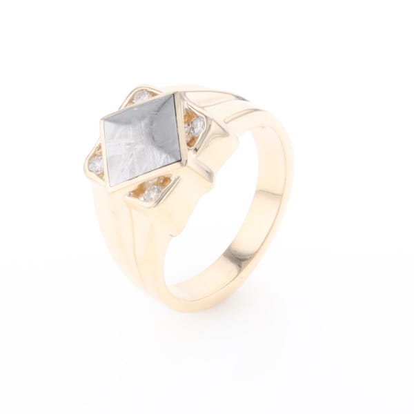 Natural Meteorite ring diamond shape inlaid design with .16ctw round diamonds