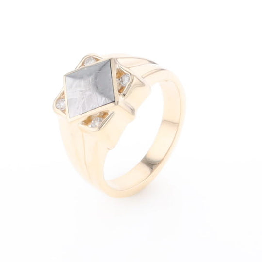 Natural Meteorite ring diamond shape inlaid design with .16ctw round diamonds