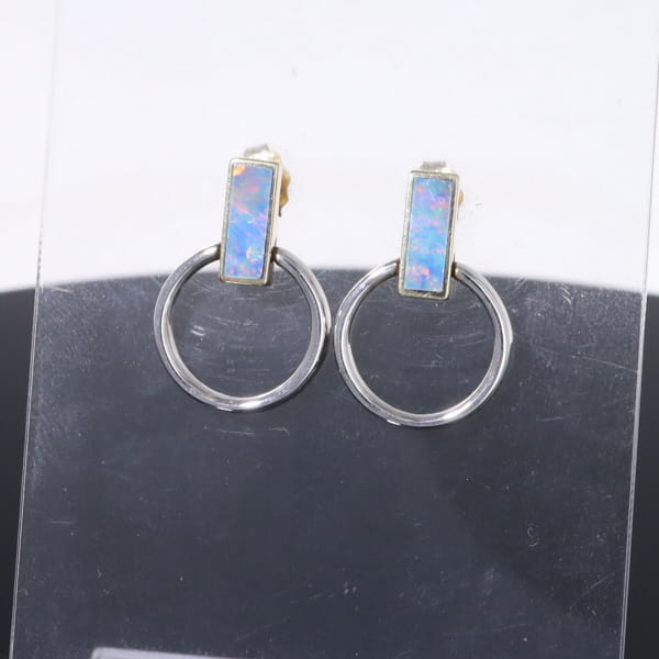 Opal Earrings Rectangle Inlaid Knocker Design Studs