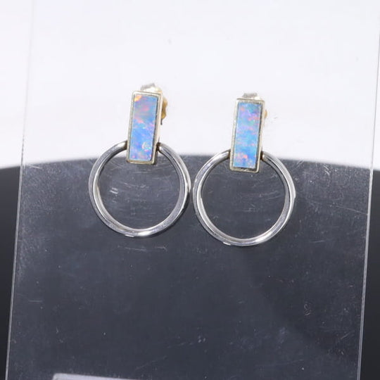 Opal Earrings Rectangle Inlaid Knocker Design Studs