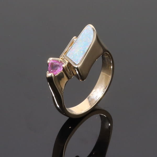 Opal Rings Geometric Inlaid with Pink Sapphire and .08ctw Diamonds