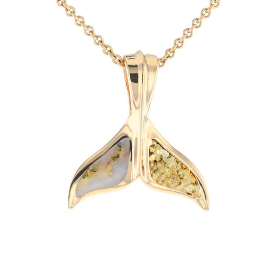 Whale Tail Natural Gold Quartz and Nuggets Inlaid Pendant