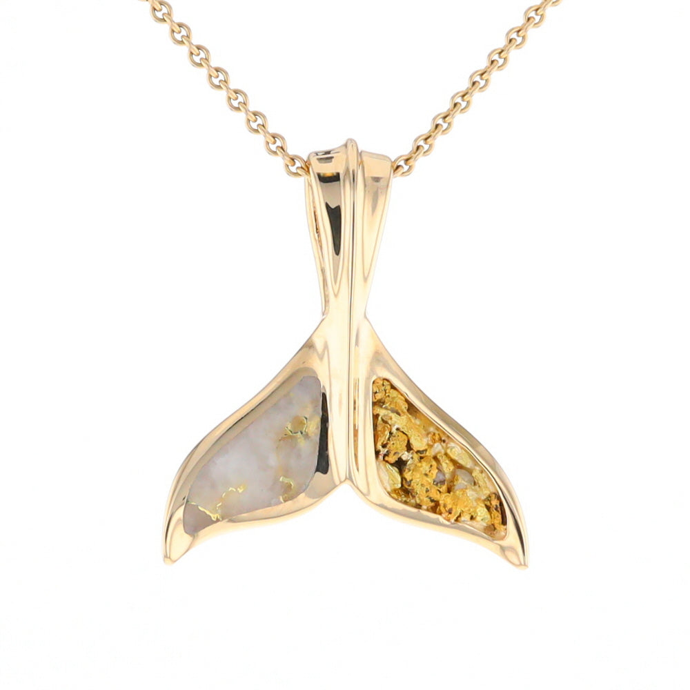 Whale Tail Necklaces Natural Gold Quartz and Nuggets Inlaid Pendant