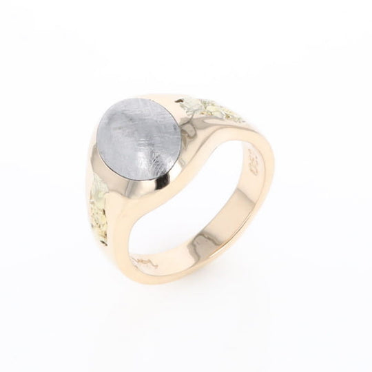 Oval Meteorite Inlaid Ring with Natural Gold Nuggets