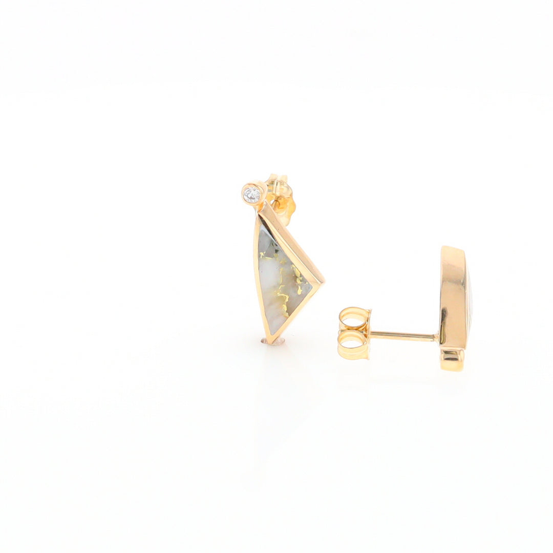 Gold Quartz Earrings Triangle Shape Inlaid with .04ct Round Diamonds - G2