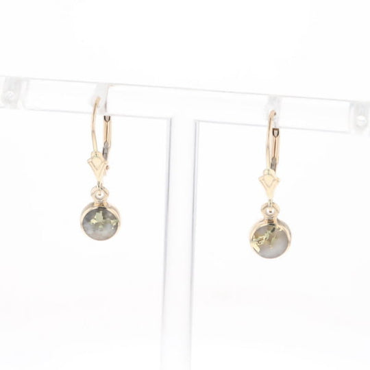 Gold Quartz Earrings Round Inlaid Design Lever Backs