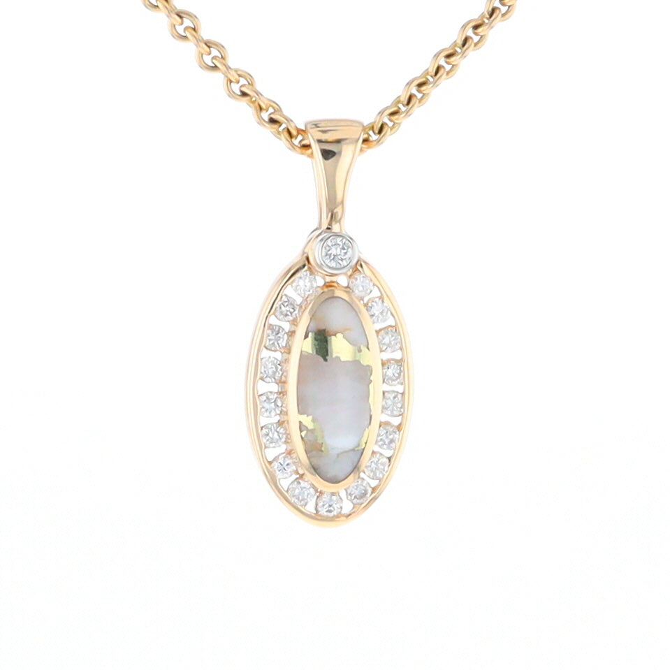 Gold Quartz Pendant Oval Inlaid with .22ctw Round Diamonds Halo