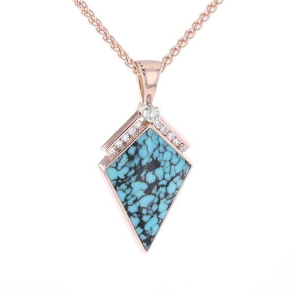 Turquoise Kite Shaped Inlaid Pendant with 0.19ctw Diamonds