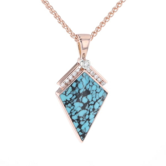 Turquoise Kite Shaped Inlaid Pendant with 0.19ctw Diamonds
