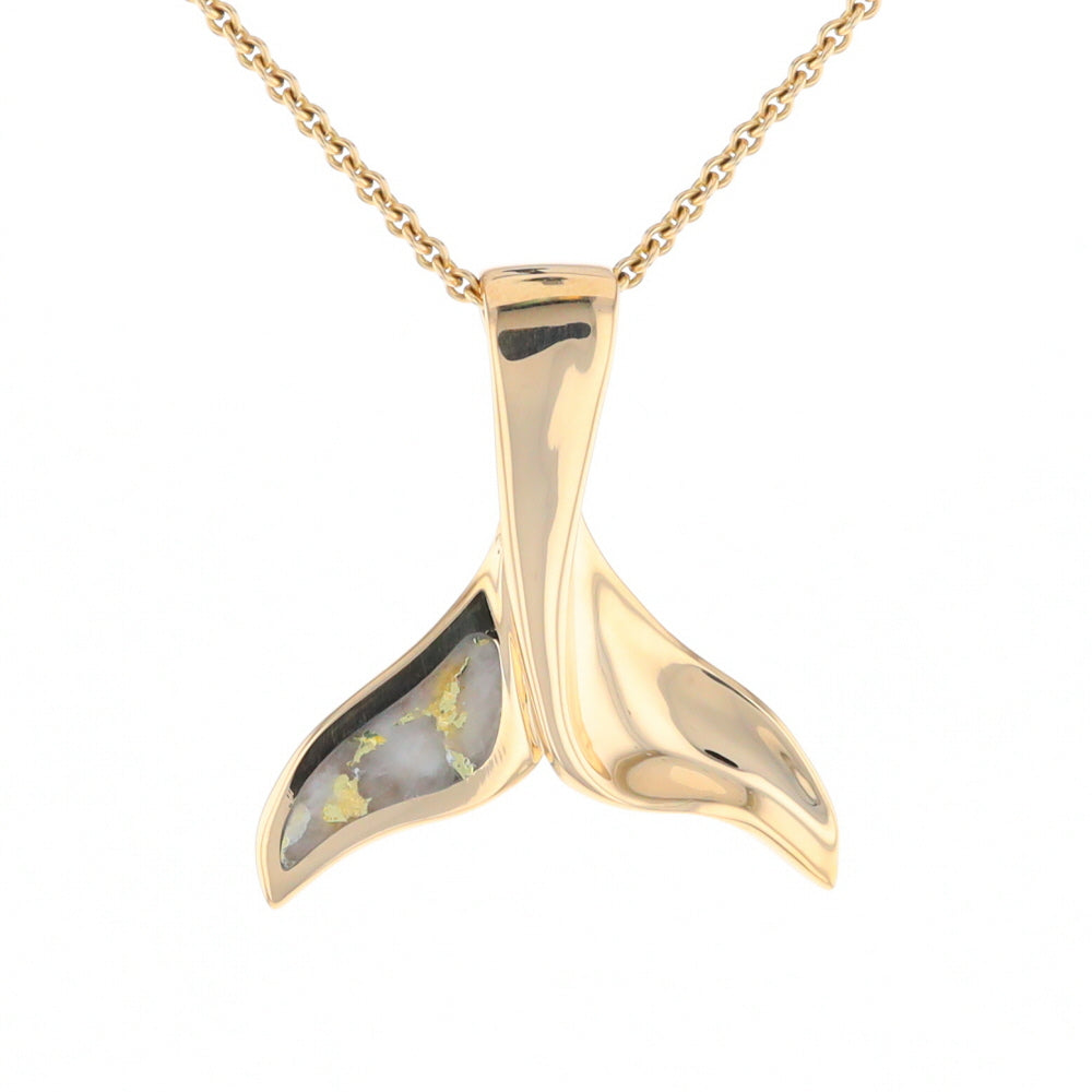 Whale Tail Natural Gold Quartz Single Side Inlaid Pendant