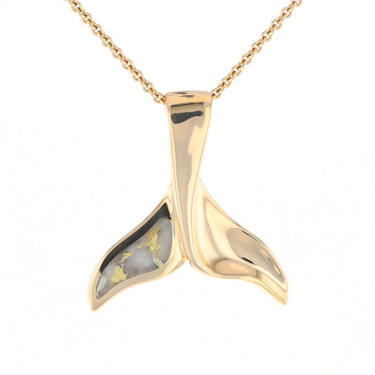 Whale Tail Natural Gold Quartz Single Side Inlaid Pendant