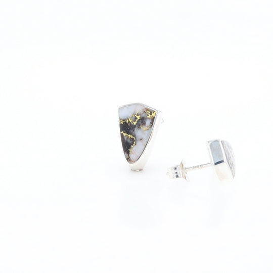 Sterling Silver Gold Quartz Inlaid Shield Stud Earrings - G3