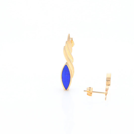 Marquise Lapis Swirl Design Inlaid Earrings
